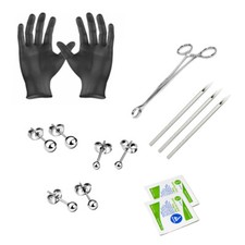 Ear piercing Kit Titanium earrings 3 pairs included Needles Steel Clamps Gloves