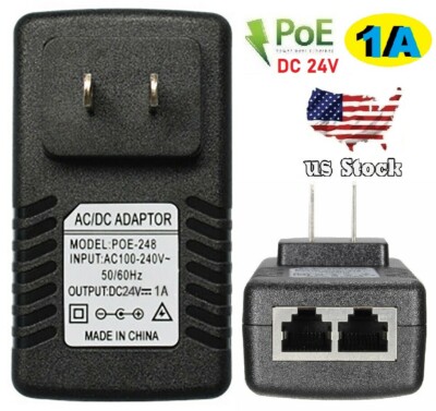 24V 1A Wall Plug PoE Injector Ethernet Adapter IP Phone/Cameras Power Supply
