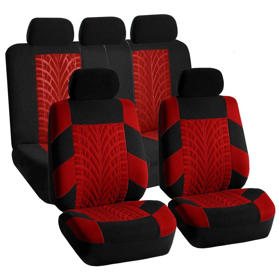 Juego completo de fundas de asiento delanteras/traseras rojas negras para auto coche SUV Foto 4 de 4