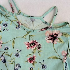 Children's Place Girls Dress 10/12 Aqua Floral Cold Shoulder Summer Cotton