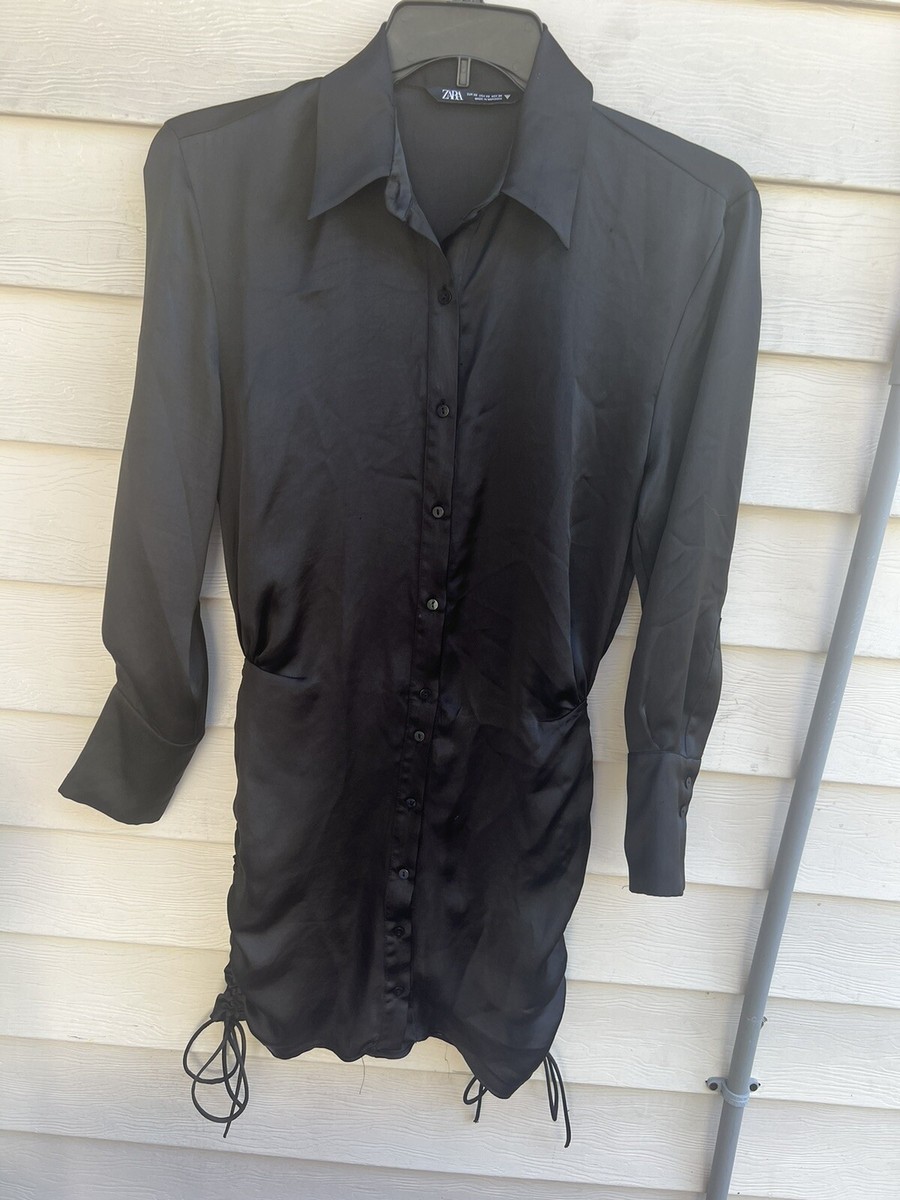 Zara Women Long Sleeve Shirt Dress Black Size XS Zara Women Long Sleeve Shirt Dress Black Size XS