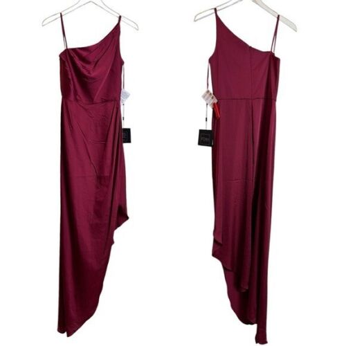 NEW IEENA for Mac Duggal Red One Shoulder Hi-Low Draped Charmeuse Dress Size 6 - 第 2/12 張圖片