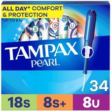 Tampax Pearl Tampons Multipack, with LeakGuard Braid, 34 Count, Blue