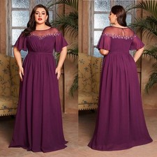 Plus Size Purple Chiffon Mother of The Bride Dresses Formal Wedding Evening Gown