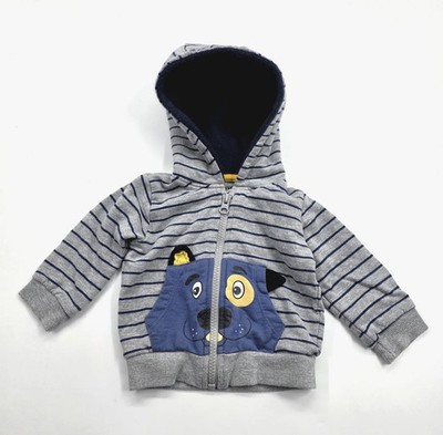 M&Co Kapuzenjacke Baby Jungen Grau Blau Gestreift Cartoonmotiv Gr. 68