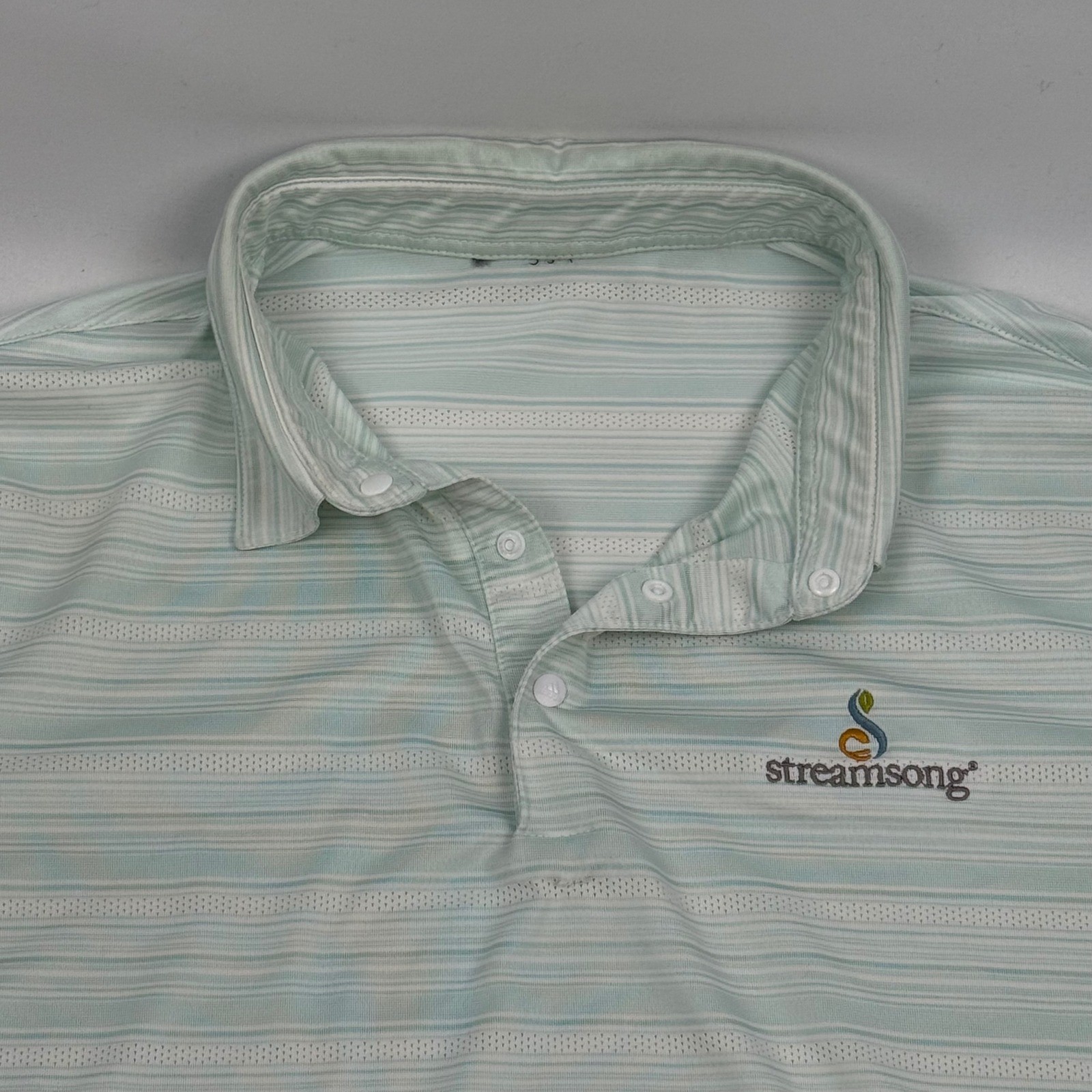 Adidas Streamsong Golf Polo Shirt Mens XL Light Green Striped Short Sleeve thumbnail 5