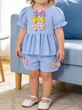 Bow Puff Sleeve Top and Shorts Set