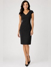 NEW $169 Talbots Petites Career Sheath Dress Black 2P Cap Sleeve Tailored V-Neck
