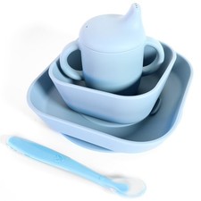 Bluet B Baby Feeding Set   4 PCS Silicone Tableware with Universal, Blue