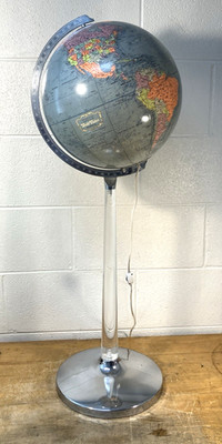 Vintage Mid-Century Modern Replogle Floor Globe lucite and chrome stand RARE