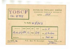 QSL Card YO8CF Republica Populara Romina Romania 1964