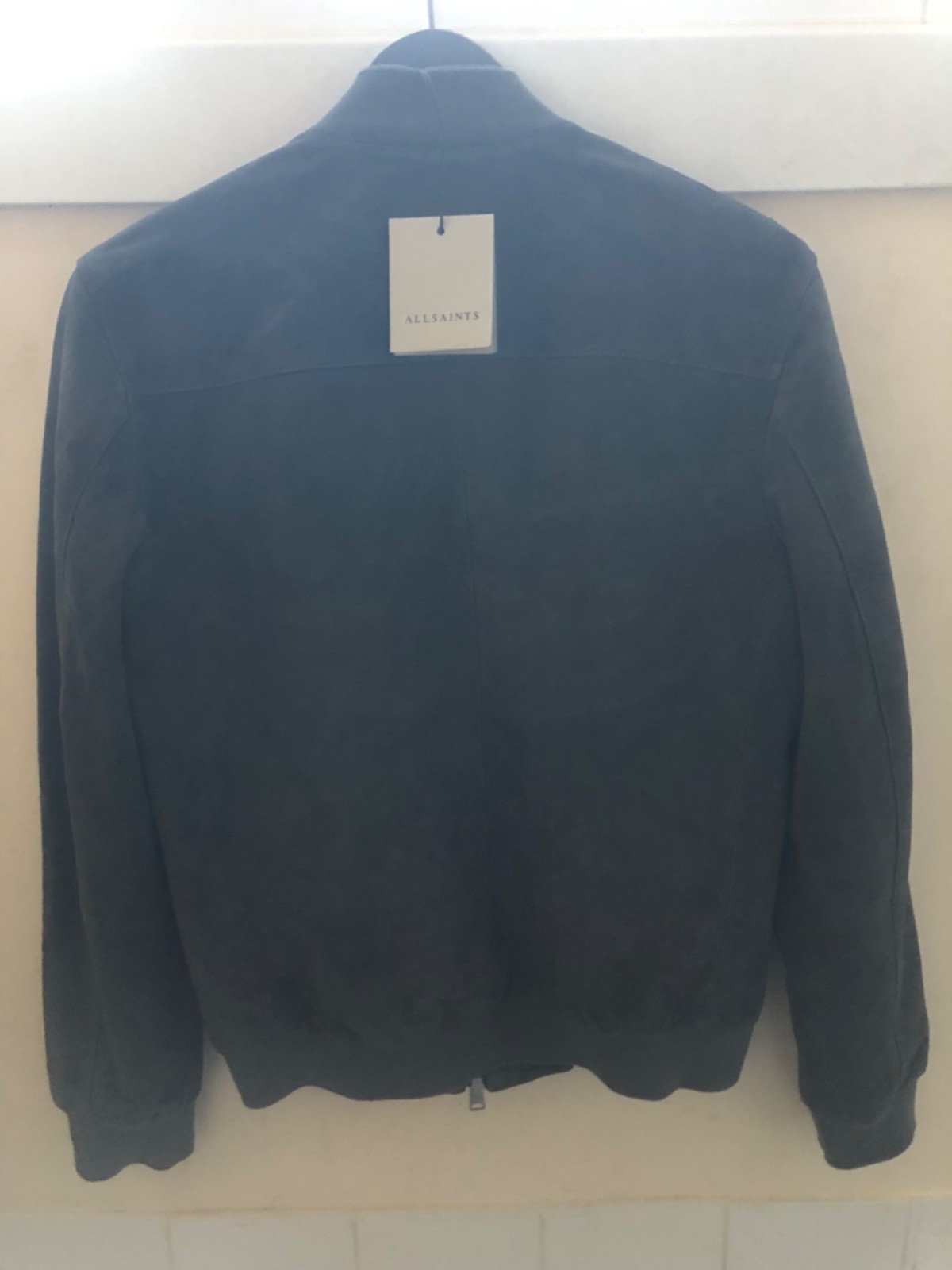 all Saints Slate stone Grey KEMBLE SUEDE BOMBER Jacket Size XS image 3