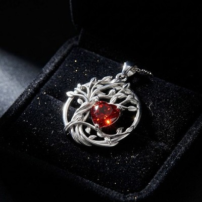 1Ct Red Lab Grown Diamond Tree of Life Pendant Necklace 925 Sterling Silver