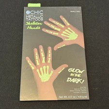 2 Chic Glow in the Dark KIDS Skeleton Hands Metallic Temporary Tattoos 1 Pair