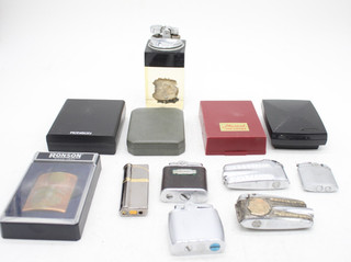 F x 12 Pocket & Table Lighters Including Cased Ronson Silver Tone Boxes Etc