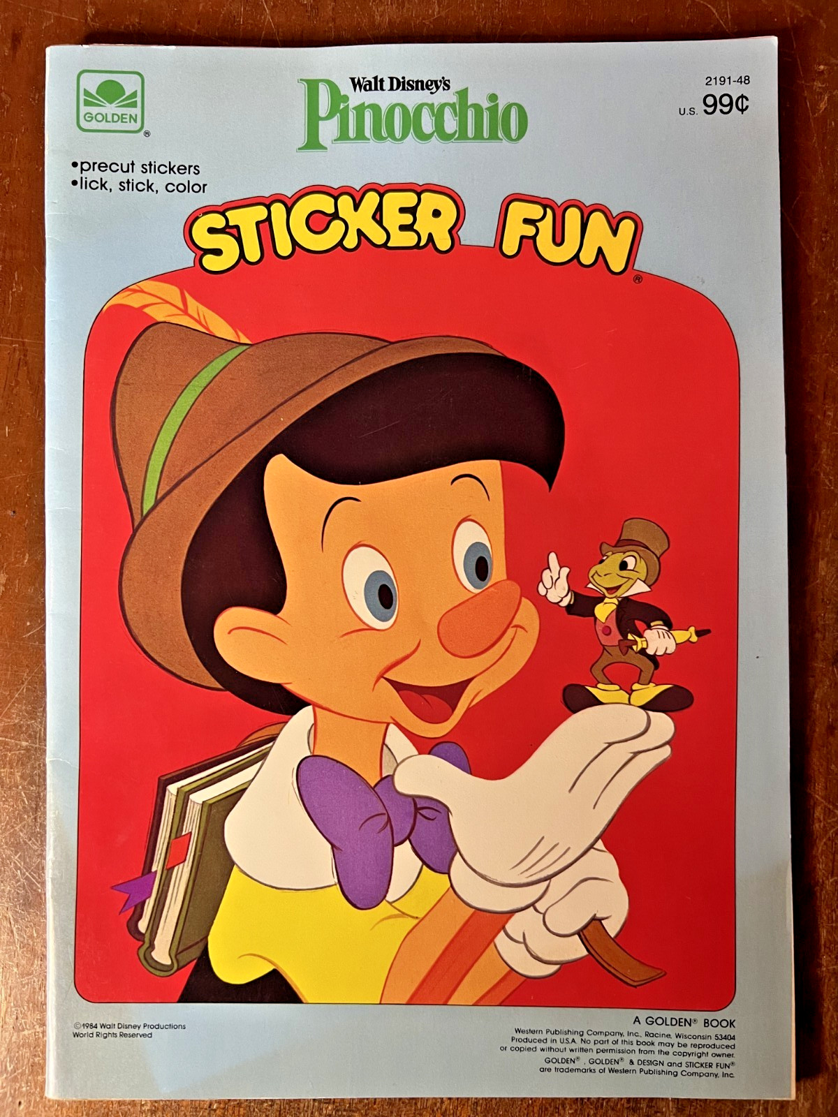 1984 Disney's Pinocchio Sticker Fun Activity Book Golden Book - New / Never Used