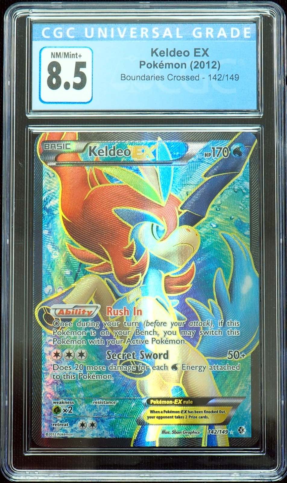 Keldeo EX 142/149 B&W Boundaries Crossed Holo Pokemon Card CGC 8.5 Pack Fresh