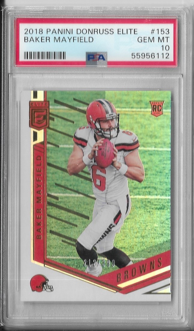 PSA 10 GEM MINT 2018 Donruss Elite BAKER MAYFIELD Rookie RC #201 #ed 212/399