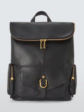 NEW John Lewis Leather Adjustable Plain Utility Backpack with Zip Pockets Black