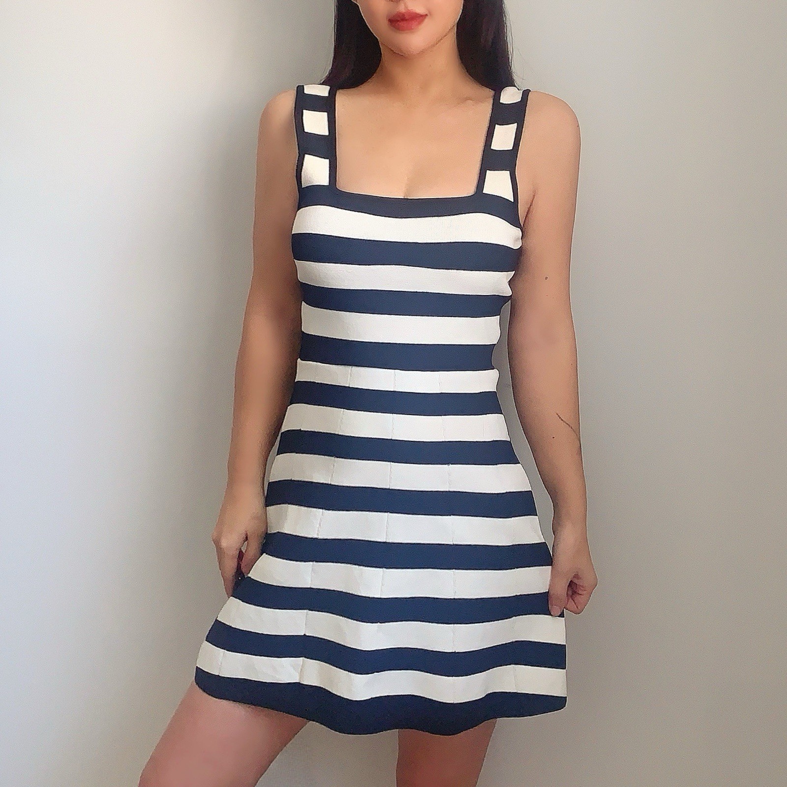 ZARA Black White Striped Fit & Flare Dress Sleeveless Size S