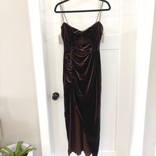 Nookie Verve Size Large Gown Chocolate Brown Velvet Cutout Slit Maxi Dress Sexy