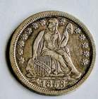 US 1853 Seated Liberty Dime w/arrows, Silver, Better Circulated Condition
