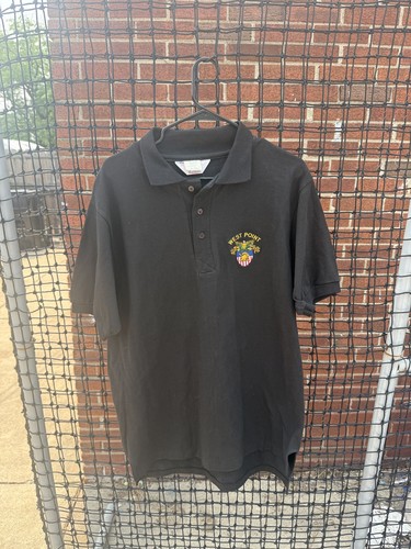 West Point MVP Polo Shirt Mens L Black  Embroidered Cotton Short Sleeve USA Made
