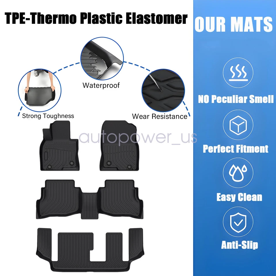 Tapetes delanteros y traseros para Mazda CX-9 2016-2023 4 puertas 7 pasajeros TPE Foto 3 de 4