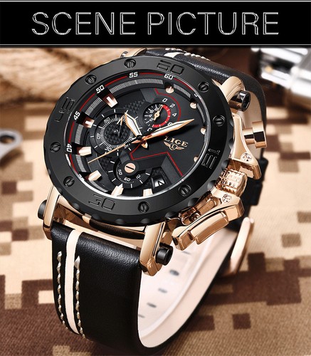 LIGE Men Watch Chronograph Wristwatch Big Case Male Quartz Silicone Sport Watch - Picture 13 of 27