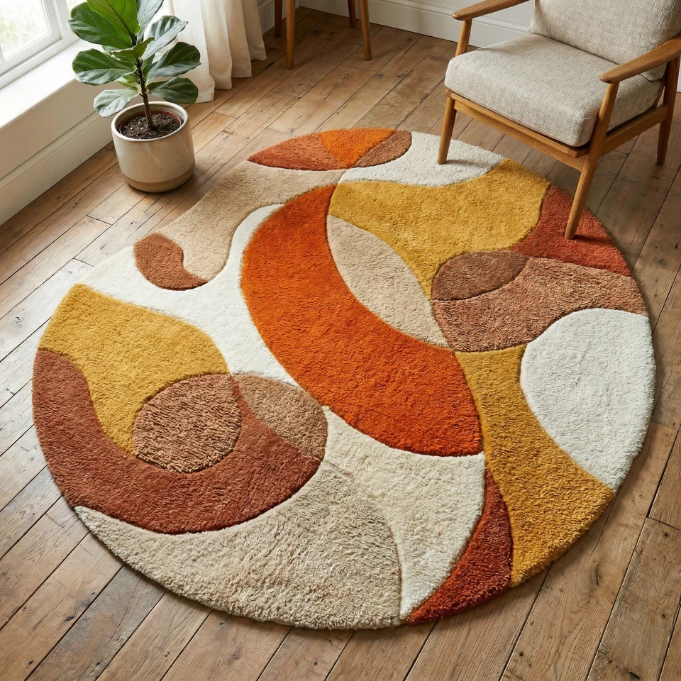 Tapis en laine touffeté à la main 9 x 12 tourbillon abstrait moderne du milie... - Photo 3/4