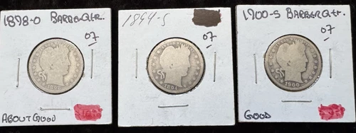 One Each (Total of 3) 1878 O 1894 S 1900 S Silver Barber Quarters