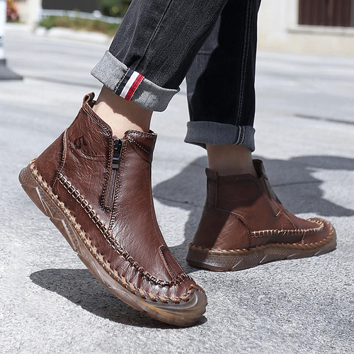 Stivali uomo fatti a mano scarpe casual stivali pelle scarpe comode sneakers - Foto 19 di 27