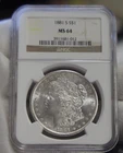 1881 S US Morgan Silver Dollar $1 NGC MS64