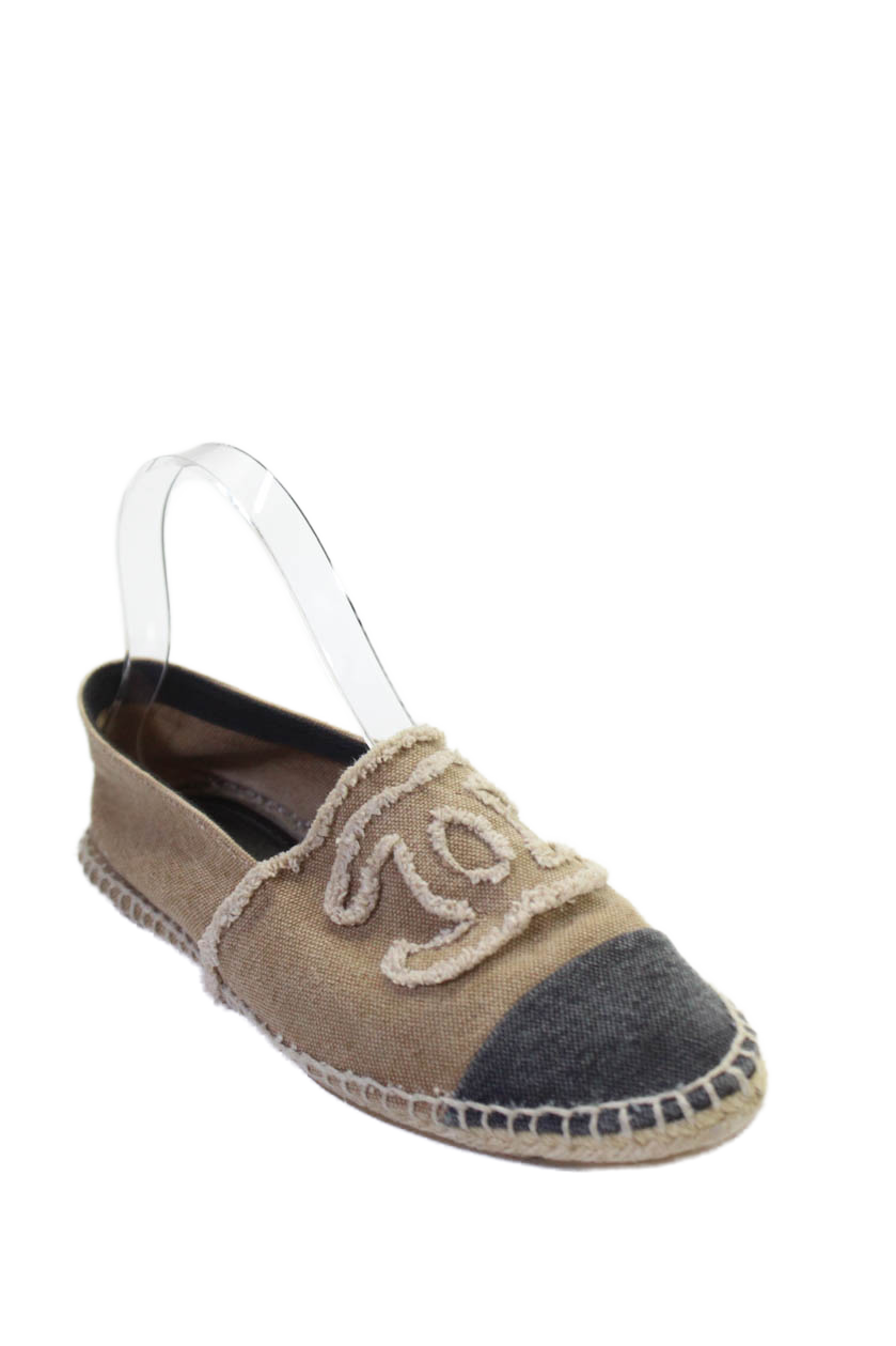 Chanel Brown CC Fringe Cap Toe Canvas Espadrille Loafers Women's Size 38