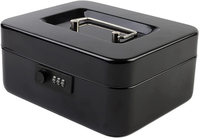 Cash Box with Combination Lock Metal Money Safe with Tray Black