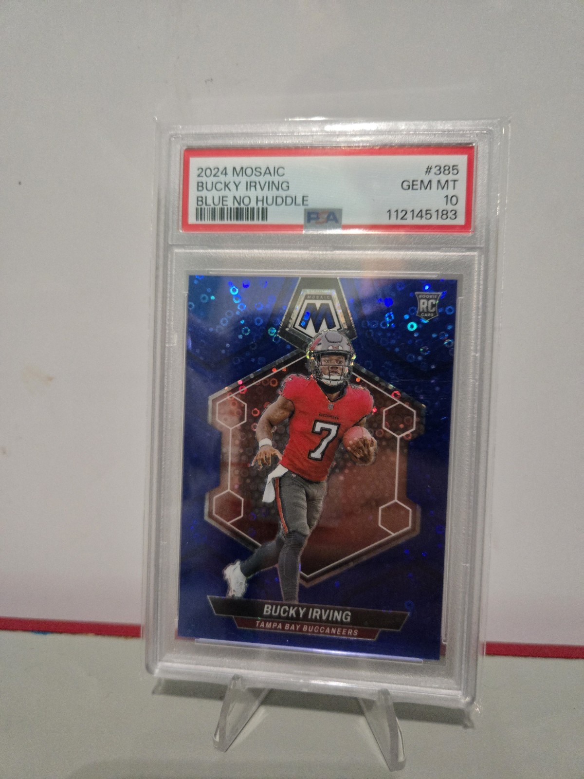 2024 Mosaic - Rookies Bucky Irving #385 No Huddle Blue Mosaic /75 (RC) PSA 10 💎