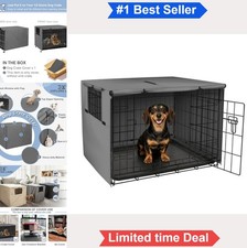 Dog Crate Cover 24 Inch Grey Oxford Cloth Windproof Mesh Window For Indoor