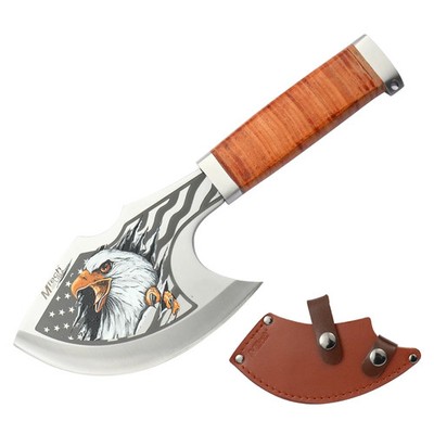 10'' MTech Full Tang Axe w/Stacked Leather Handle and Sheath-Embossed Print Blade