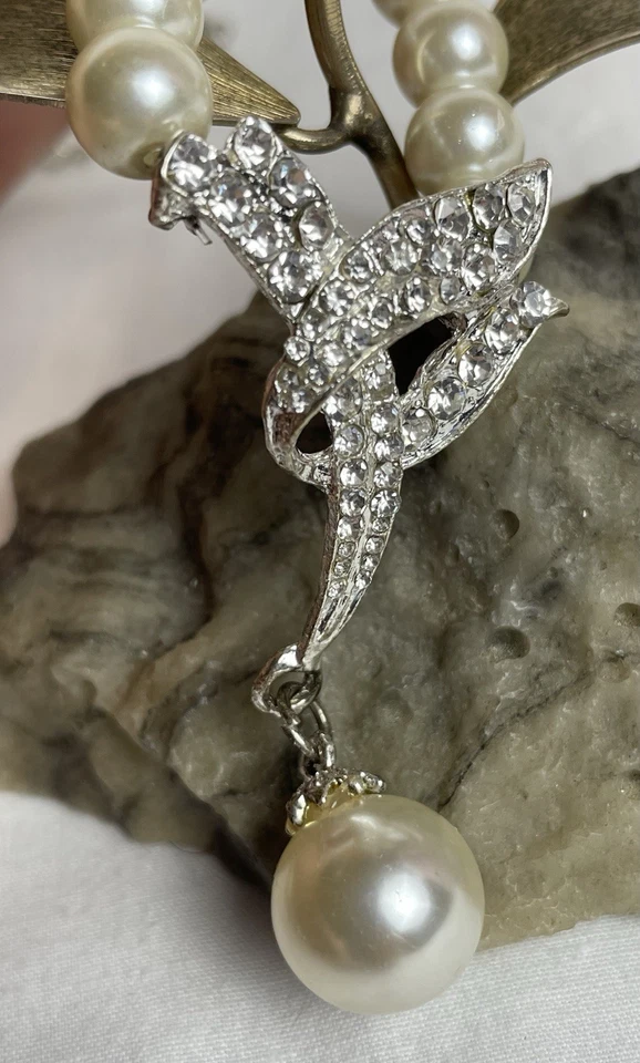 80 年代人造珍珠声明项链项链水钻吊坠 — 第 4/4 张图片