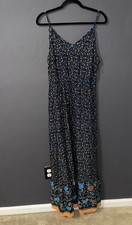 Women’s Maxi Sundress Navy Orange 100% Rayon L Boho Cottagecore