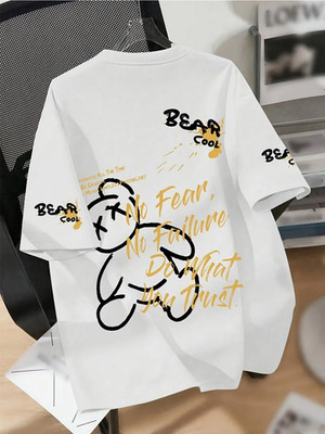 Sommer Herren Rundhals Atmungsaktiv T-Shirt mit Cartoon Bär Print Muster Suita