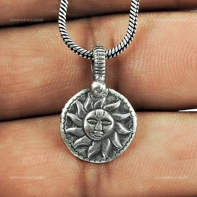 #ad Indian Artisan Jewelry 925 Solid Sterling Silver Pendant Sun E13 C $27.19