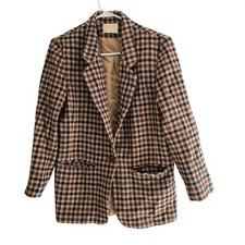 Vintage Pendleton Wool Houndstooth Blazer Jacket Brown Navy Made in USA 19" PTP