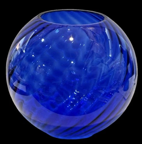Large Sphere Cobalt Blue Glass Vase. Spiral/Rib Pattern. Hazel Atlas or Blenko?