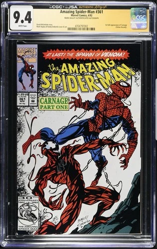 Amazing Spider Man 361 CGC 9.4 WP JSA Mark Bagley