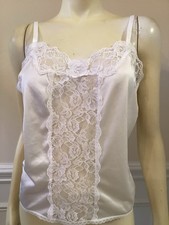 Unbranded WN SZ 36 White Vintage Nylon Camisole Lace Trim
