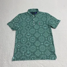 William Murray Polo Shirt Mens Medium Green Geometric Print Golf Performance