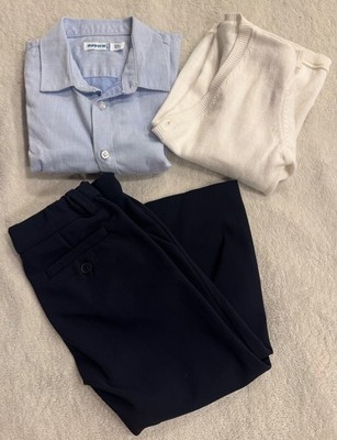 3-pc Il Gufo Navy Pants + Il Gufo White Sweater + Mayoral Blue Shirt Size 2T
