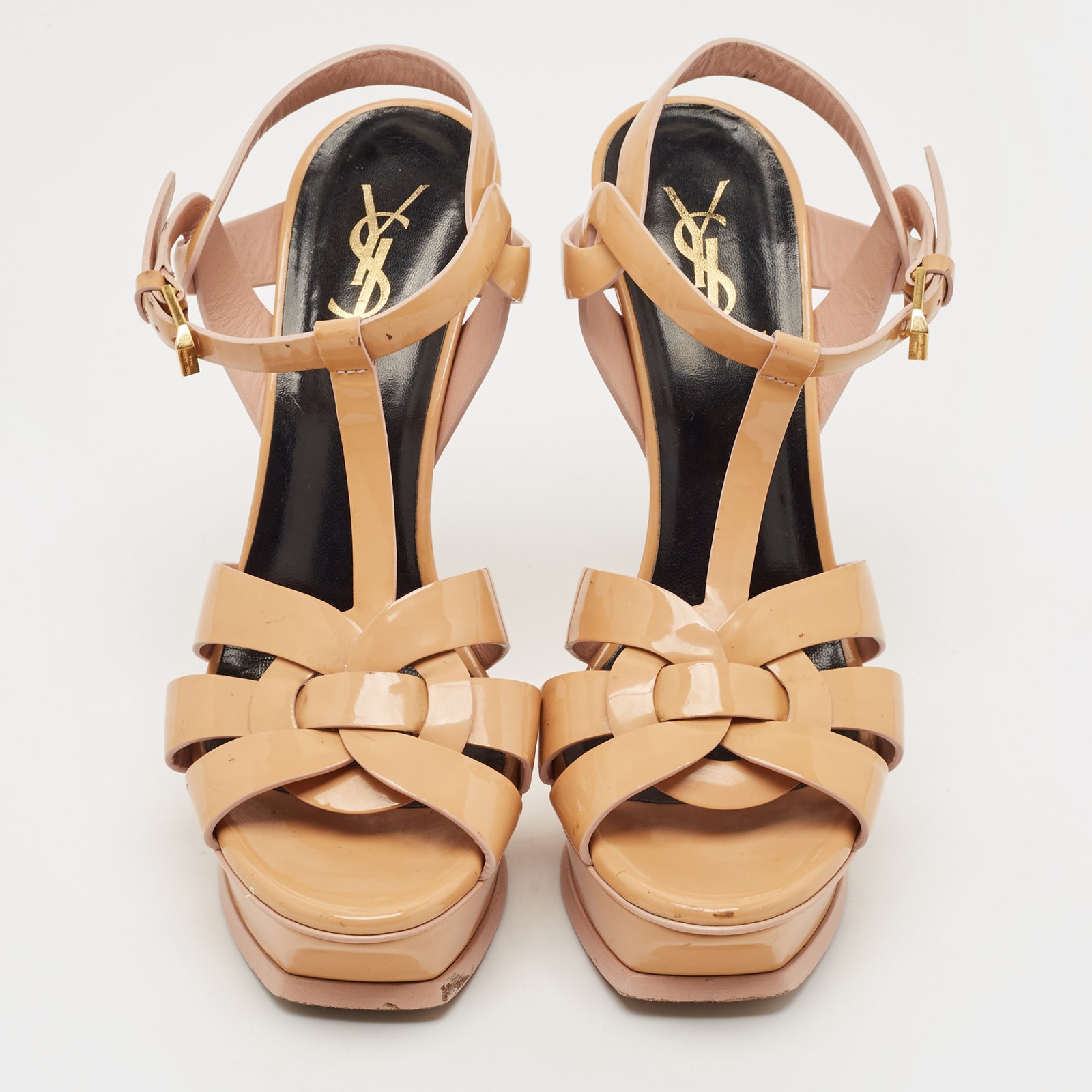 Sandali Saint Laurent beige in vernice con plateau omaggio taglia 38