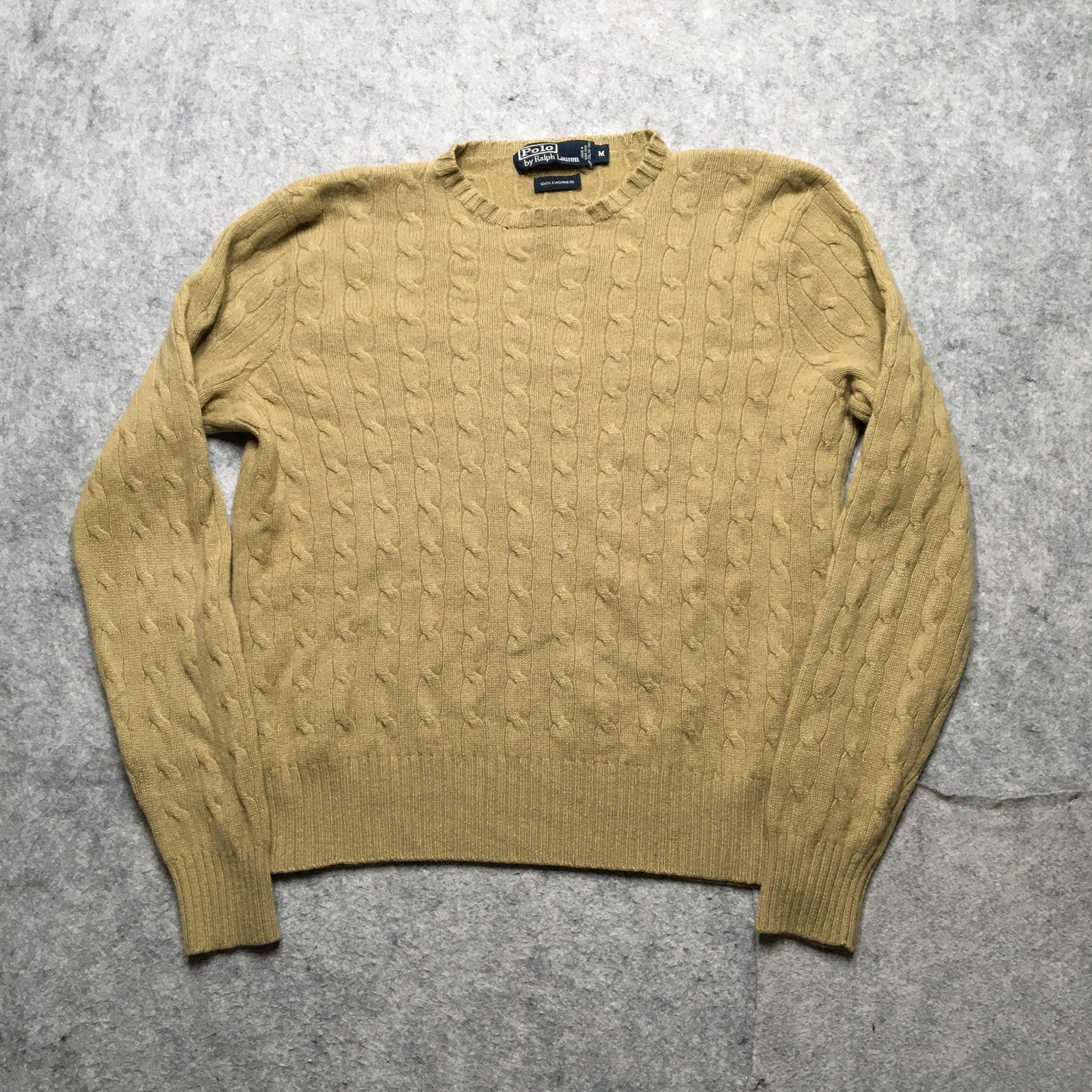 Polo Ralph Lauren Sweater Mens Medium Beige 100% Cashmere Cable Knit Pullover